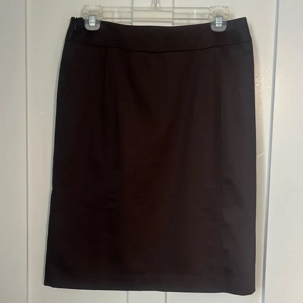 LaFayette 148 Chocolate Brown Knee Length Lined Career Cotton Blend Fall Skirt 4